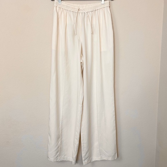 Lattelier Linen Cotton Drawstring Straight Leg Cream Pants - Picture 3 of 14